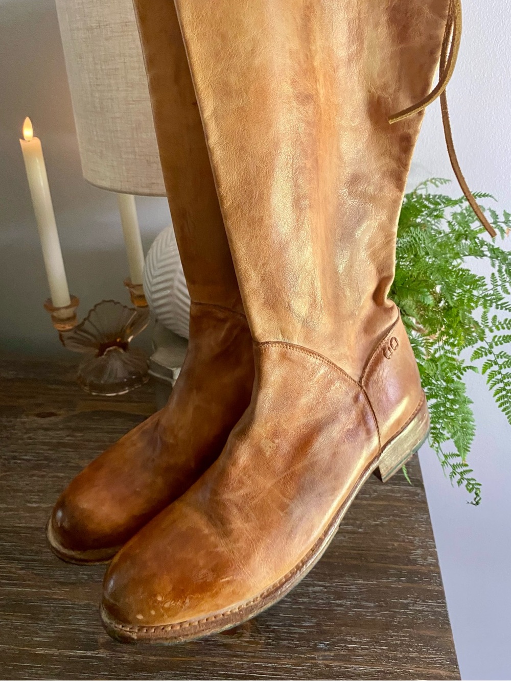 Bed|Stu Manchester Free People Distressed Rustic Leather Tall Boho Riding Boots - Picture 8 of 15